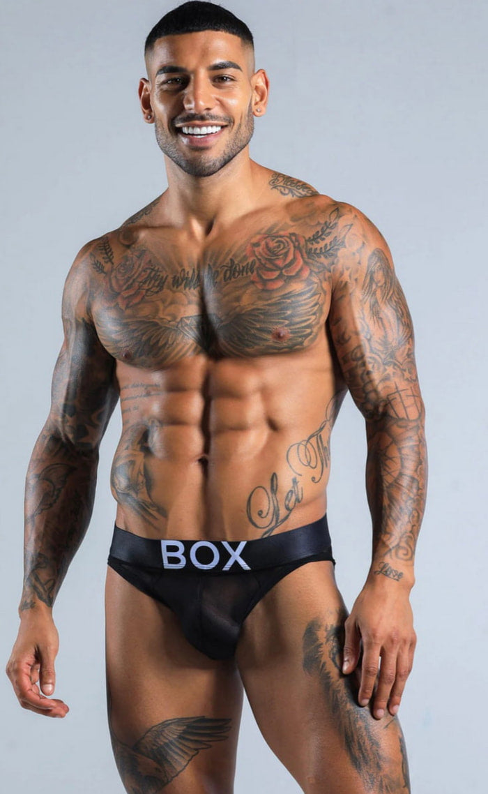 【BOX】Full mesh briefs-(black, white, pink edge)