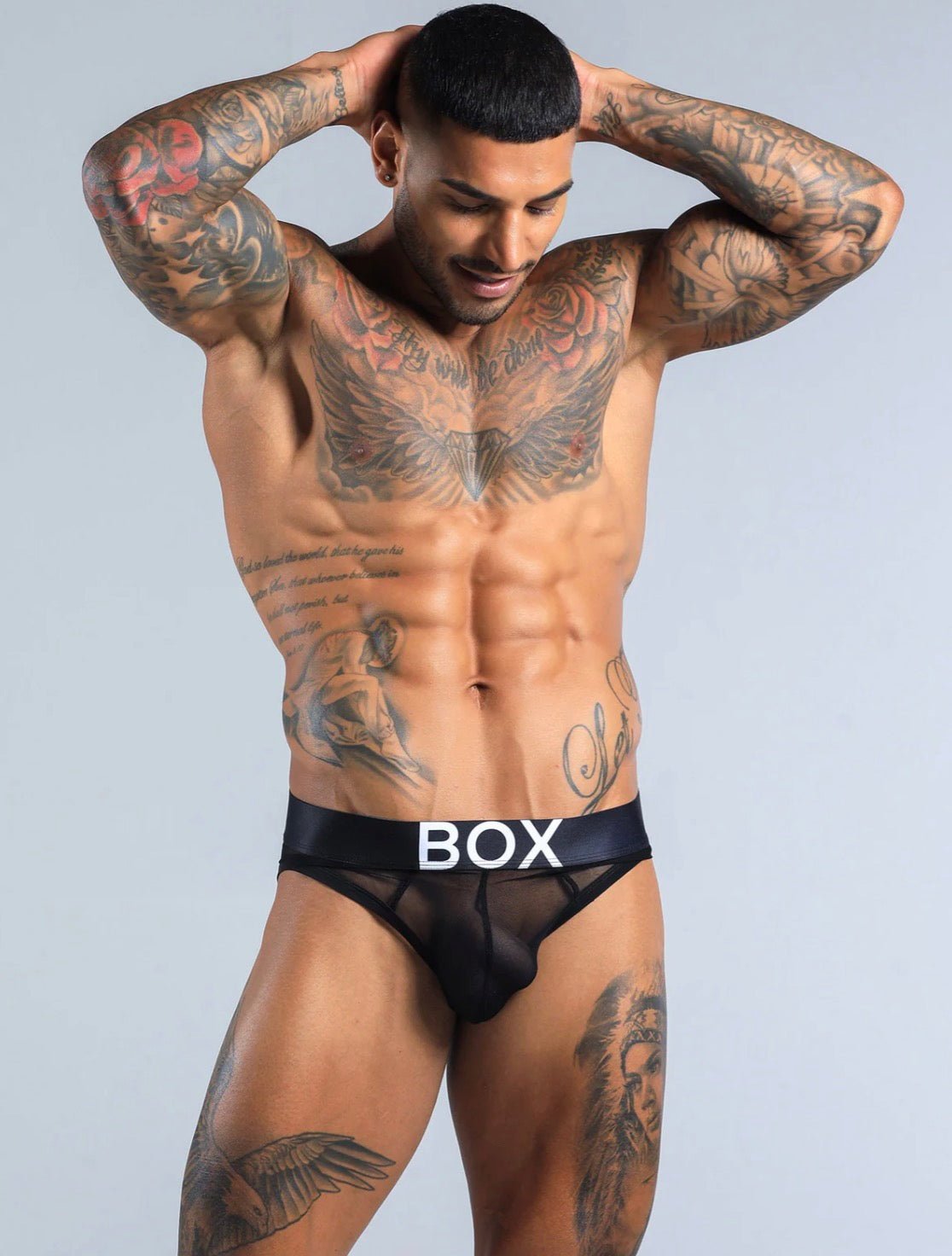 【BOX】Full mesh briefs-(black, white, pink edge)