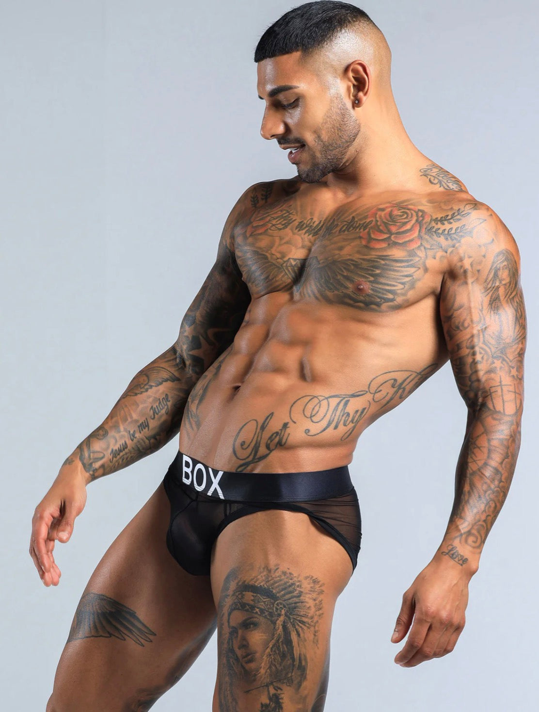 【BOX】Full mesh briefs-(black, white, pink edge)
