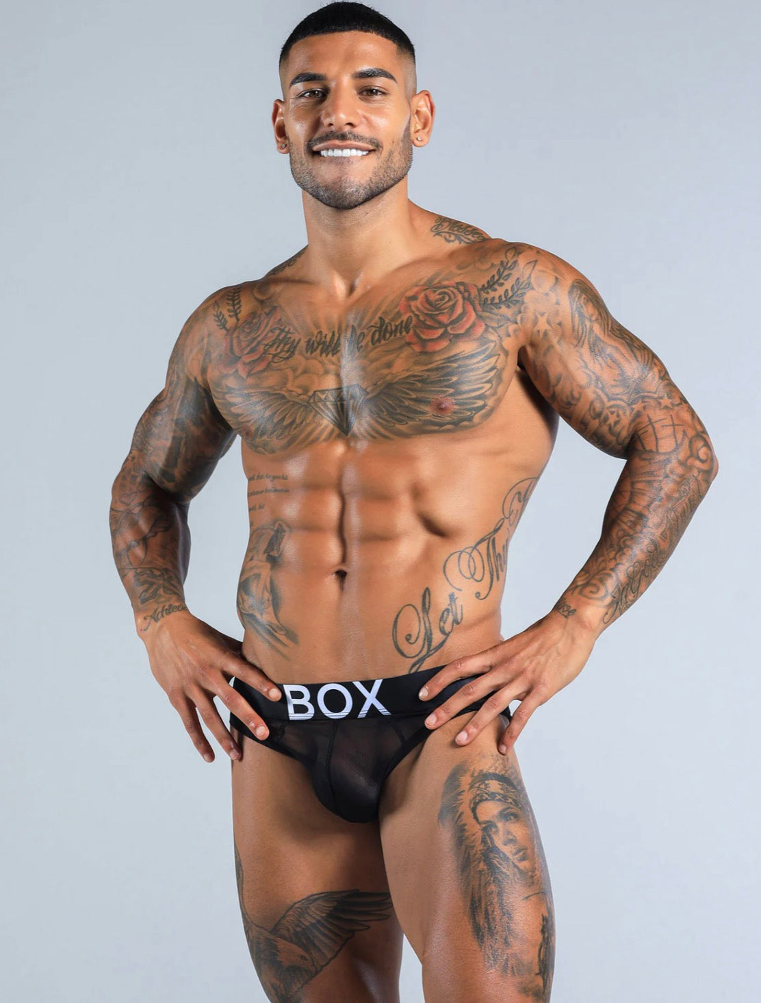 【BOX】Full mesh briefs-(black, white, pink edge)