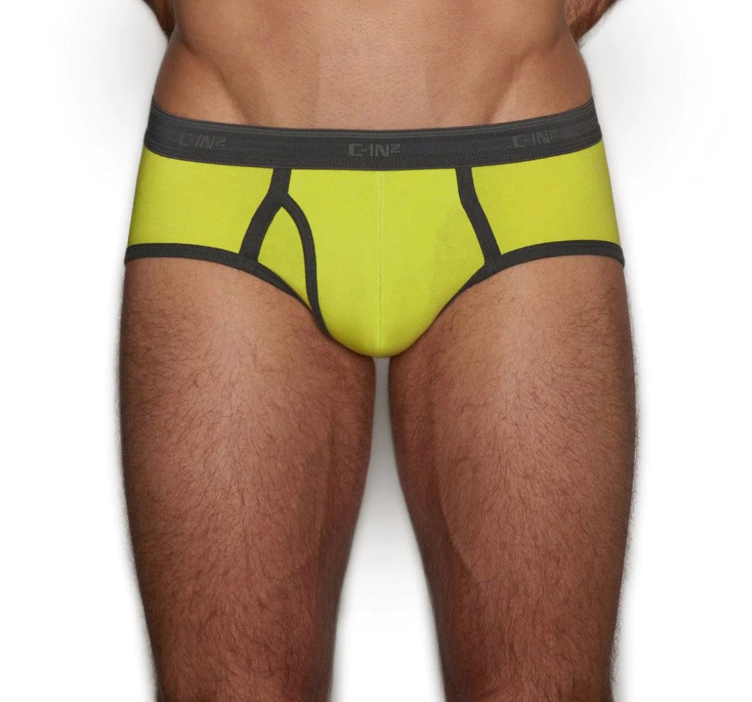 【C-IN2】Slate retro front placket briefs-Rey Yellow