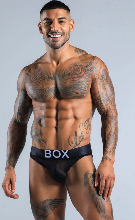 【BOX】Full mesh briefs-(black, white, pink edge) 